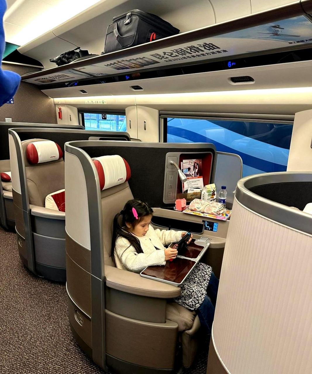 我终于成功坐上了智能动车的商务座,这个圆形弧度的座位.