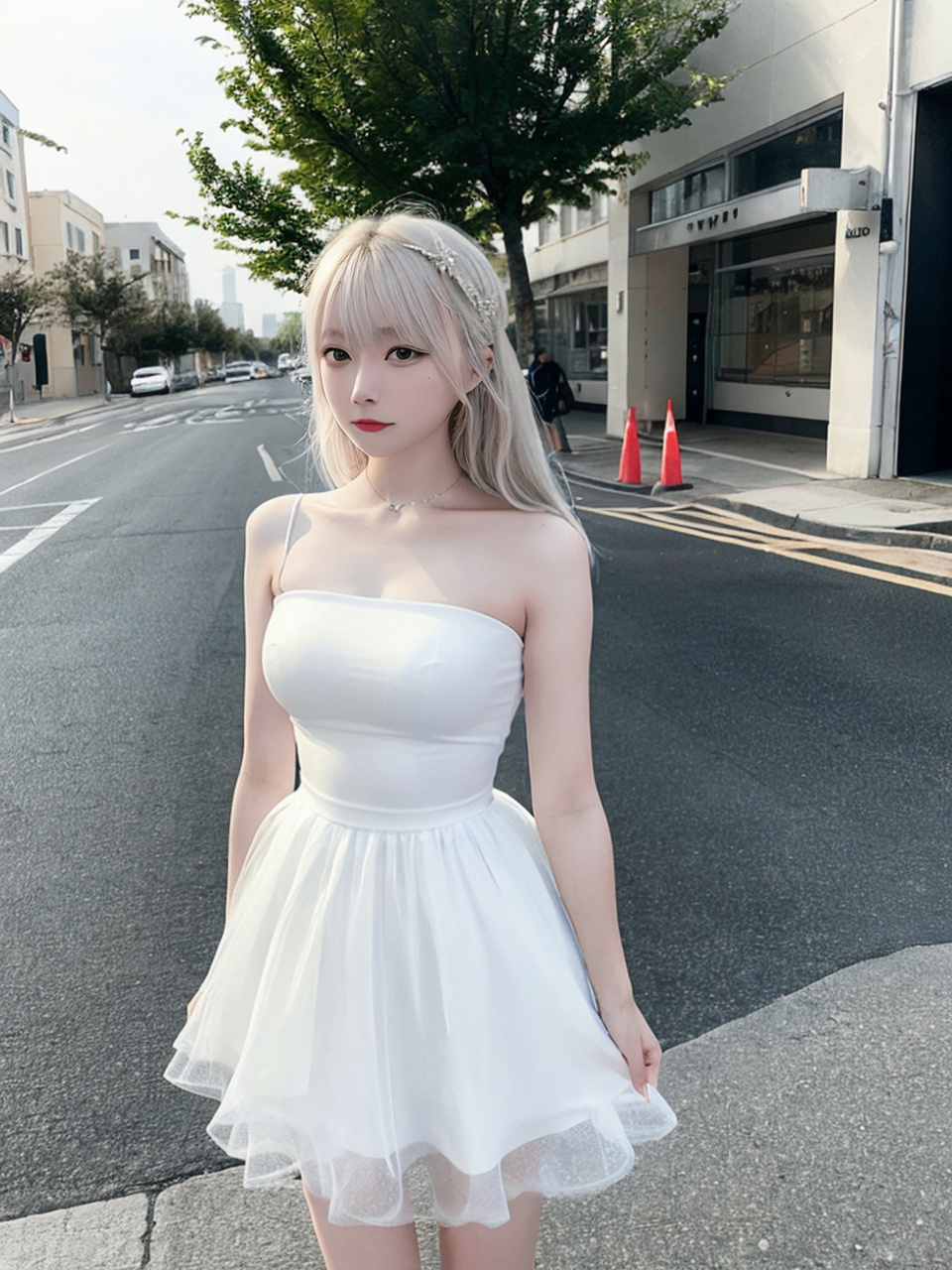 让美女更显年轻有活力的超美白色抹胸网纱短裙#美女# #穿搭# #显瘦穿