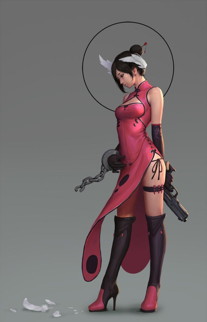 gif创作人# 插画师 seven 女英雄游戏角色原画作品欣赏,画画可以使人