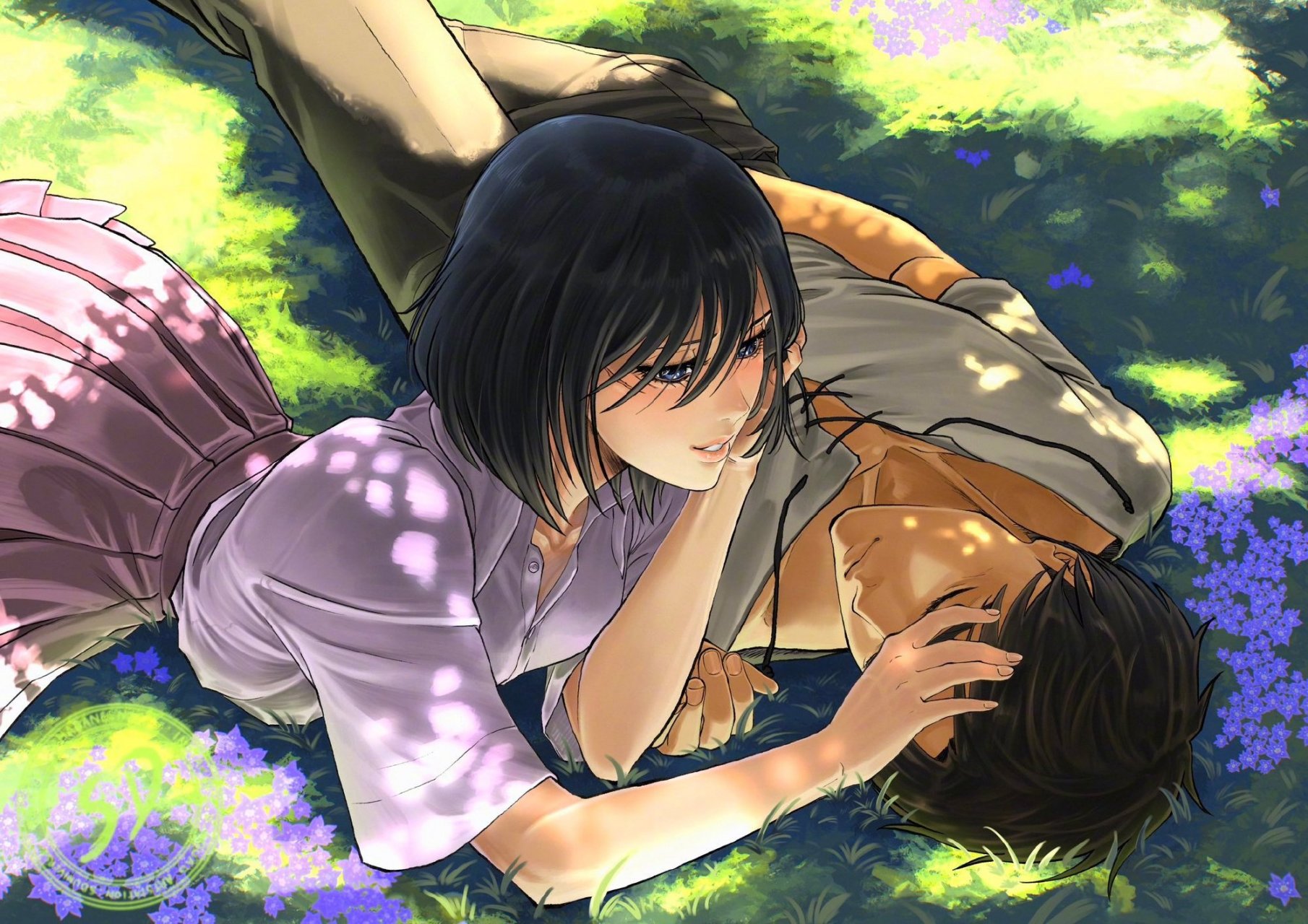 进击的巨人# 树下的小情侣