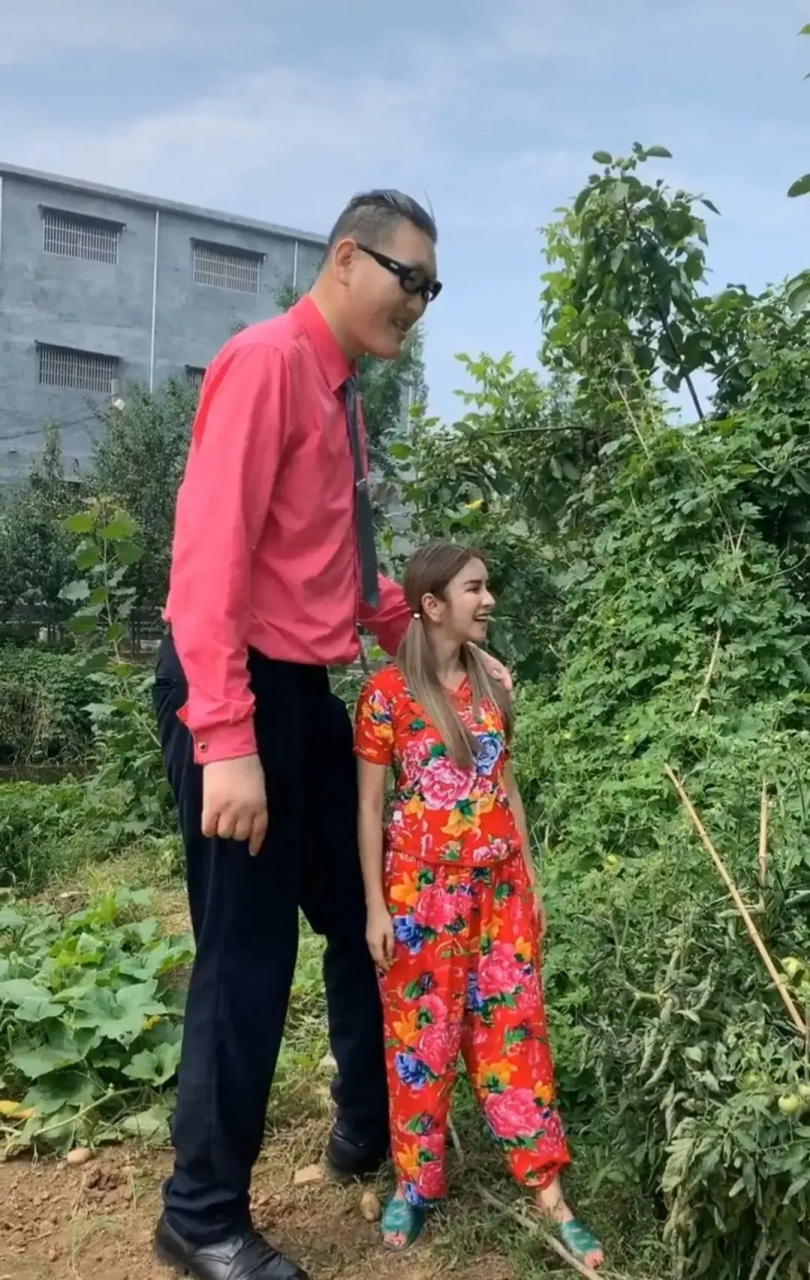 最萌身高差,亚洲巨人和小娇妻李七喜在一起毫无违和感,看李七喜每次看