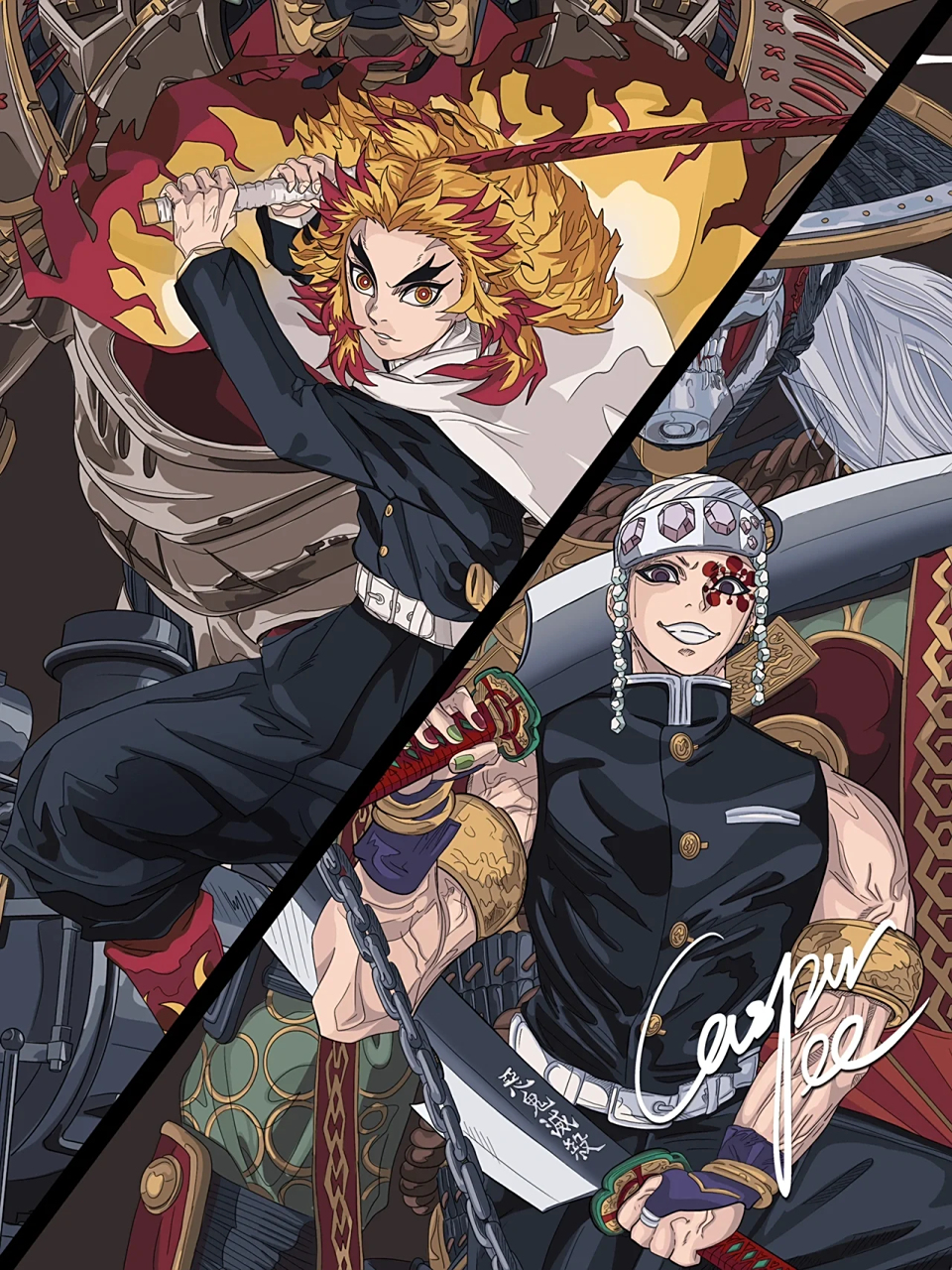 图腾绘作品—鬼灭之刃《九柱集结》  炎柱-炼狱杏寿郎 音柱-宇髄天元