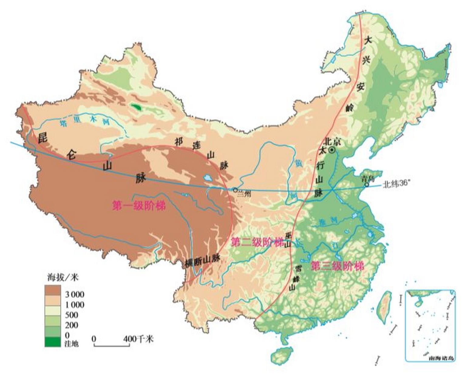 中国三级阶梯的分界线图片