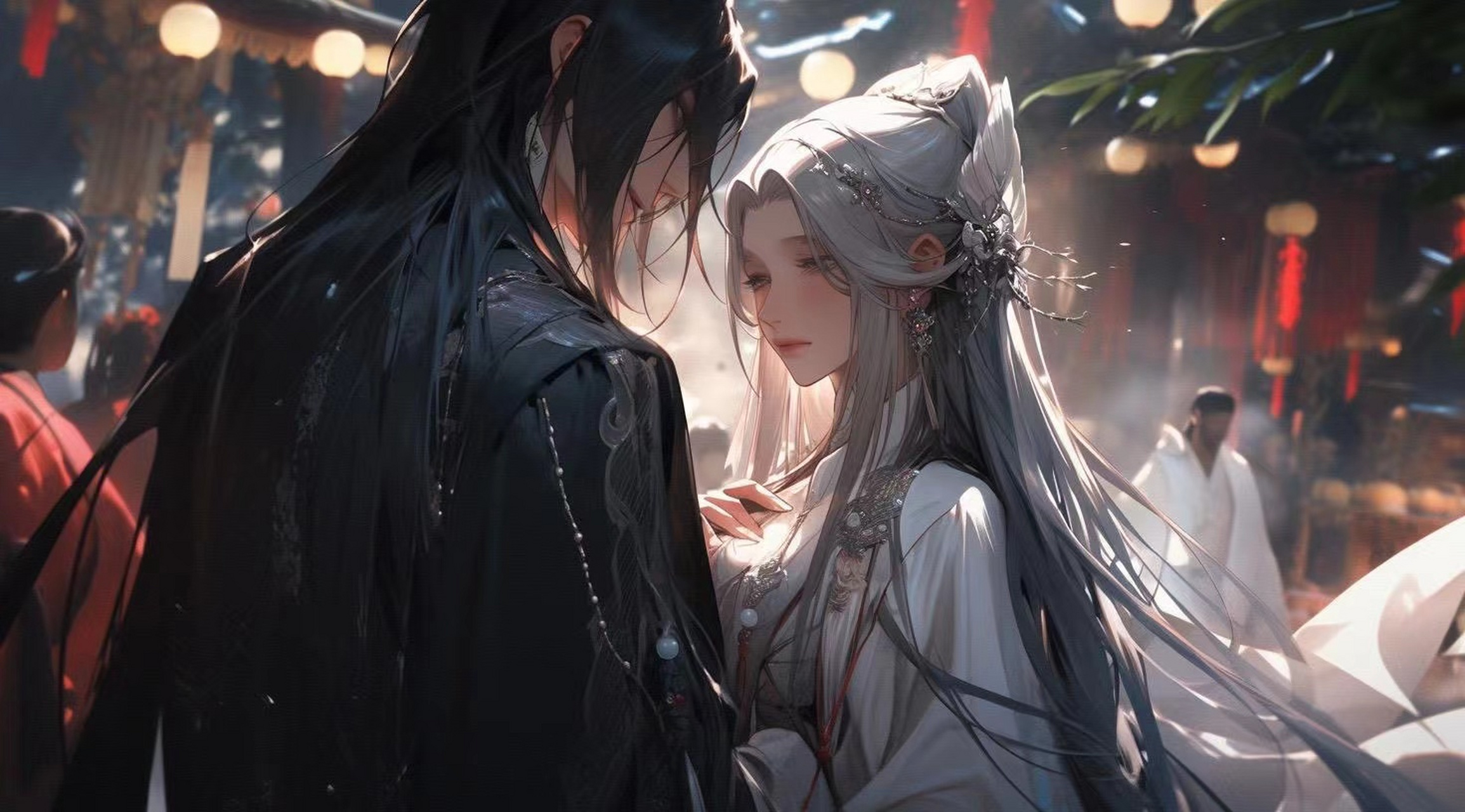 横版古风情侣壁纸:"愿我如星君如月,夜夜流光相皎洁" #古风小分队