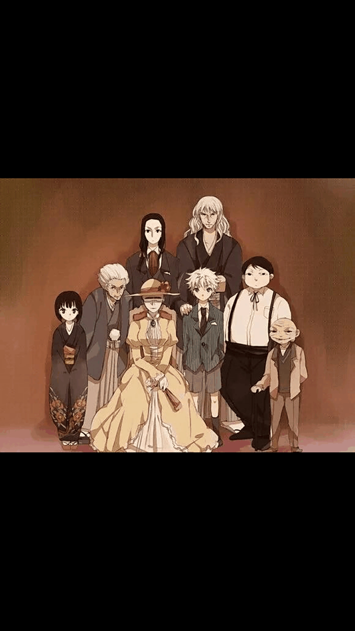 gif创作人# 揍敌客拍全家福,长辈都站着,只有奇犽妈妈坐着 [笑哭]