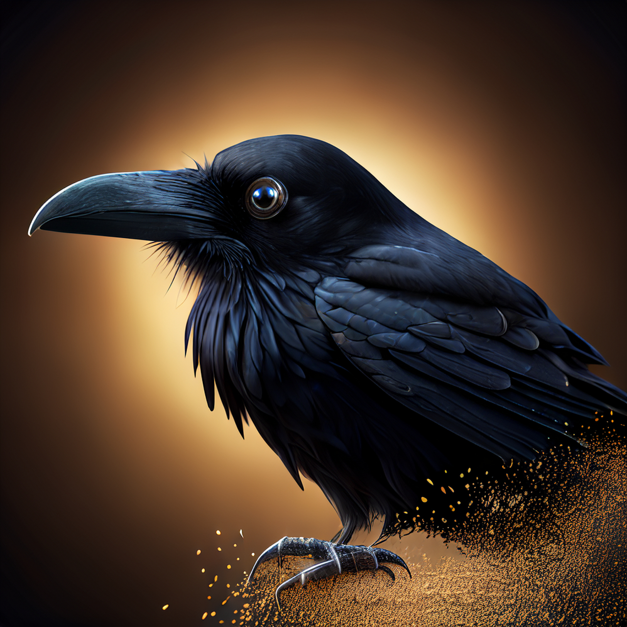 丰富的大乌鸦特写镜头,黑暗背景,一跳一跟踯,师子嚬呻.