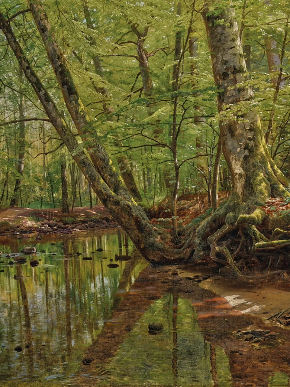 油画"森林景观与河流"  "外光派画家"蒙森德 森林景观与河流 	 彼得