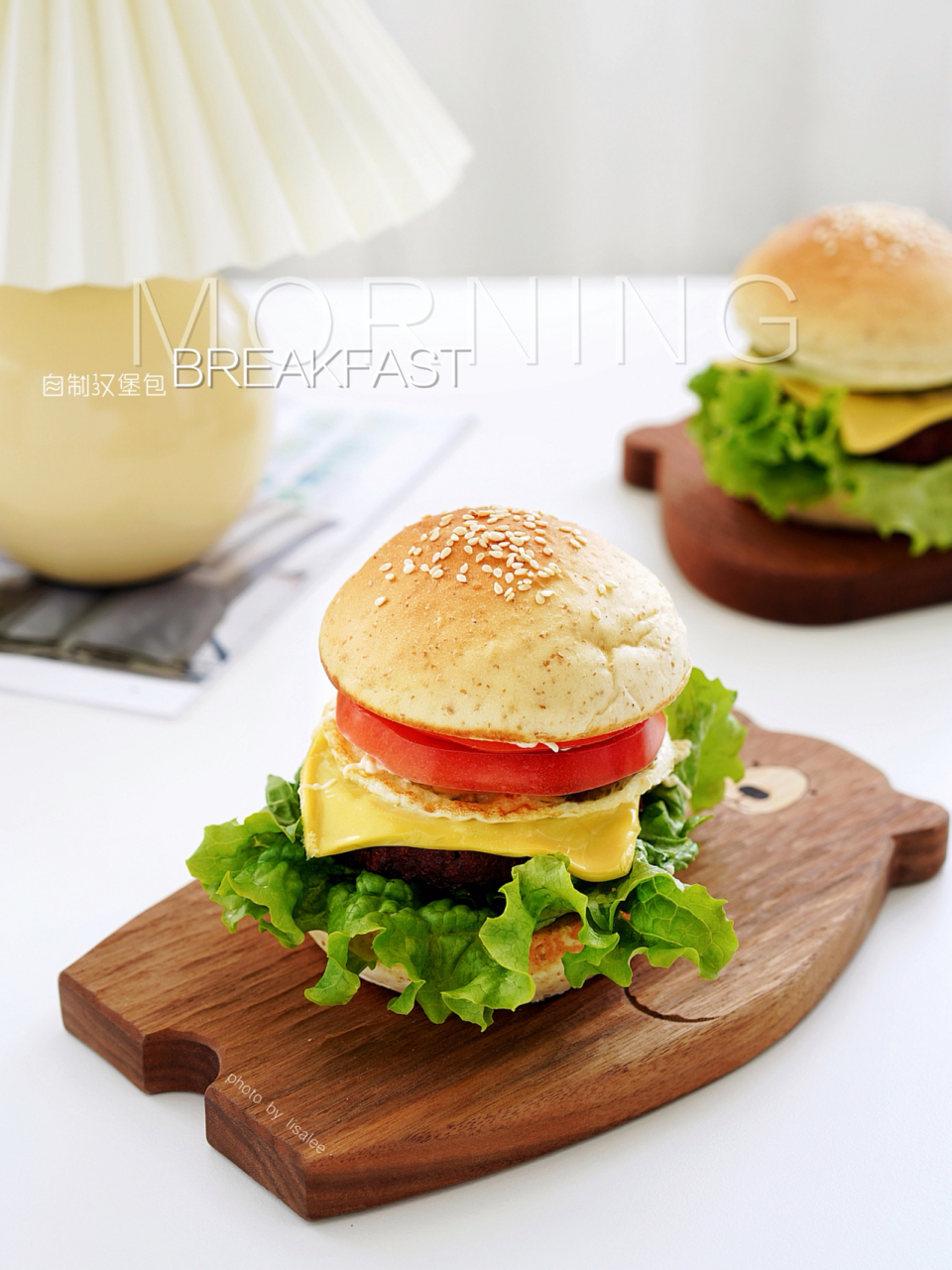 早餐:自制植物肉汉堡|鲜嫩多汁|全麦汉堡胚    [微风] 今日早餐分享