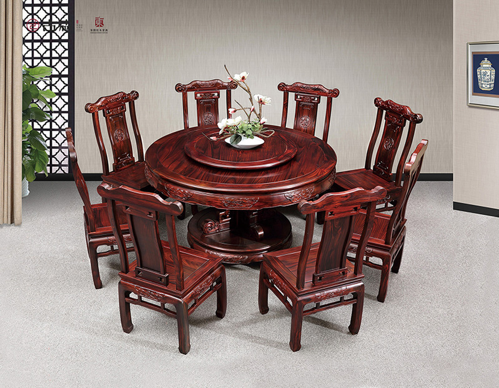 【红木圆台餐桌】精选红酸枝,打造典雅红木餐桌!