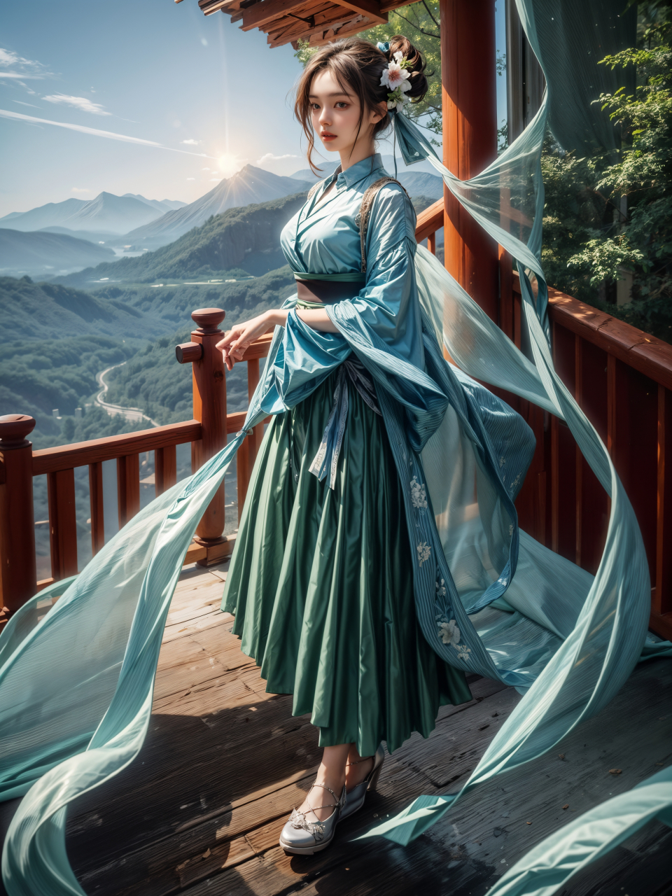 美女# 每日ai美女秀	炎炎夏日,一位穿着绿色汉服的美丽小姐姐在竹林