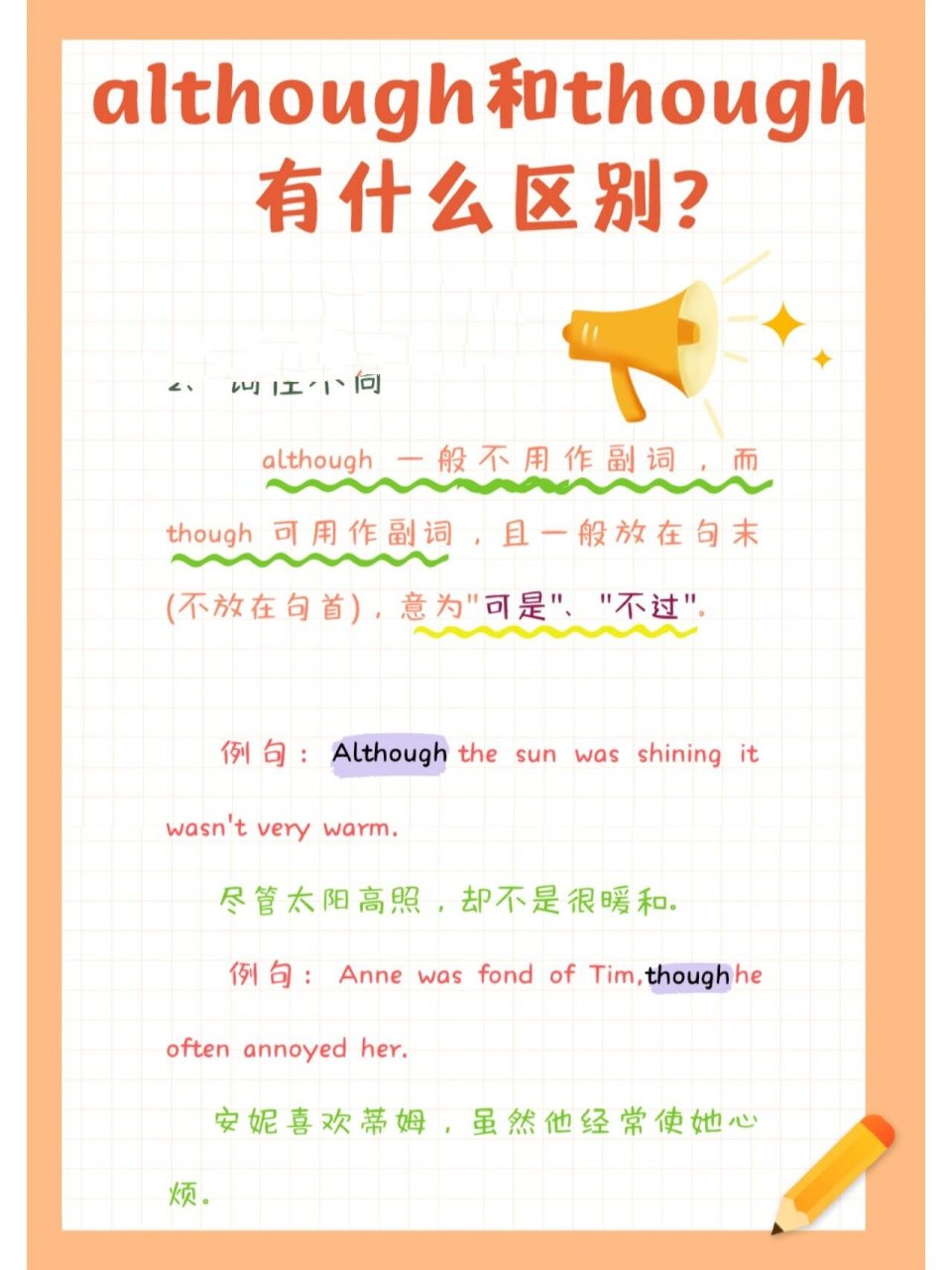 只是though较普遍,在文体上不如 although 正式,常用于省略句,或引出