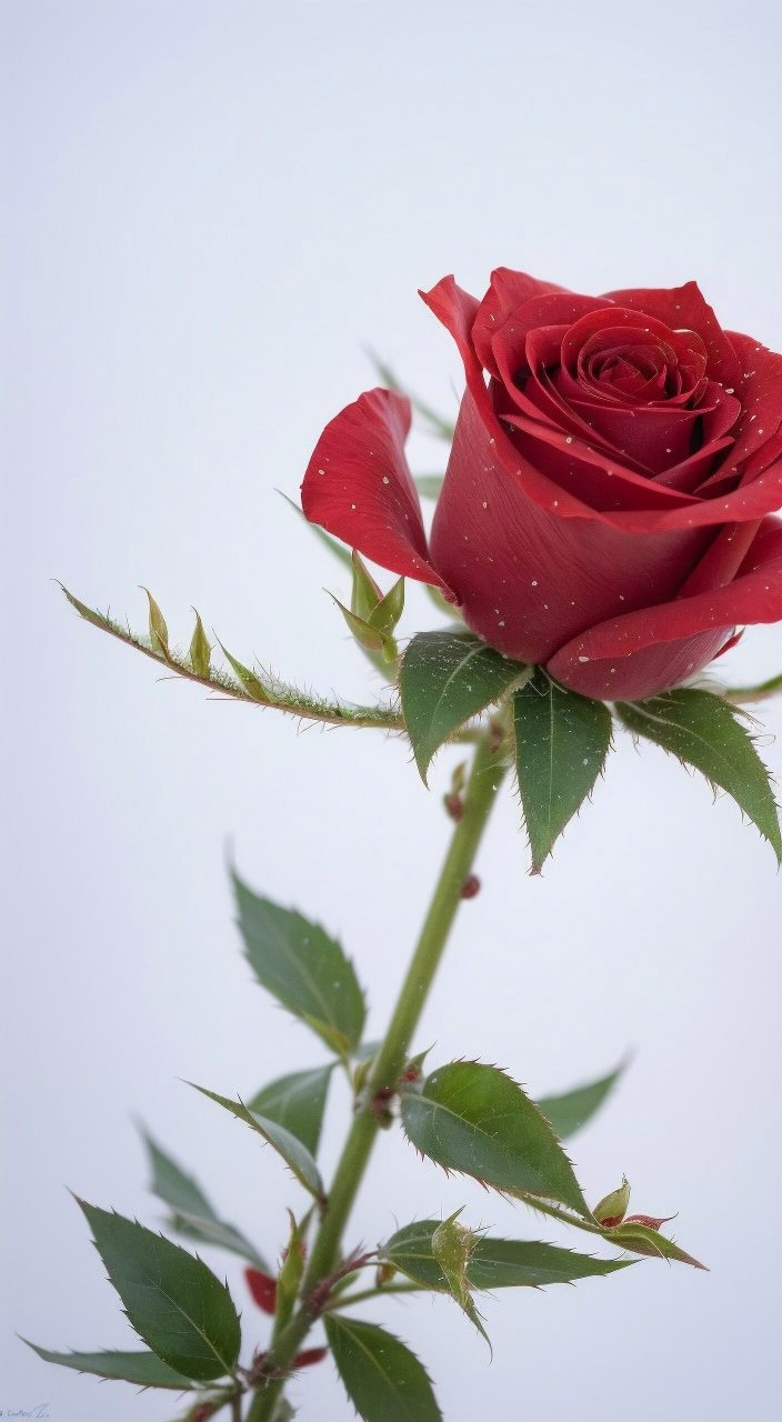 在白茫茫的雪地里, 盛开着一棵独特的红玫瑰, 娇艳欲滴,清秀动人