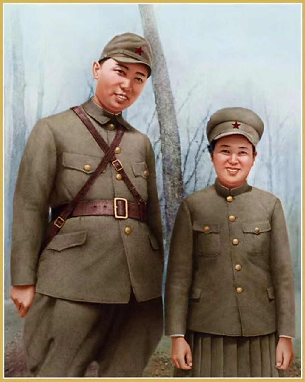 1935年9月,金正淑将军与新加入朝鲜人民军的同志们,一起望着夜空星星