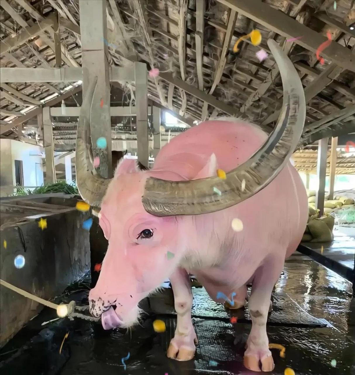 粉红的水牛还是第一次见啊