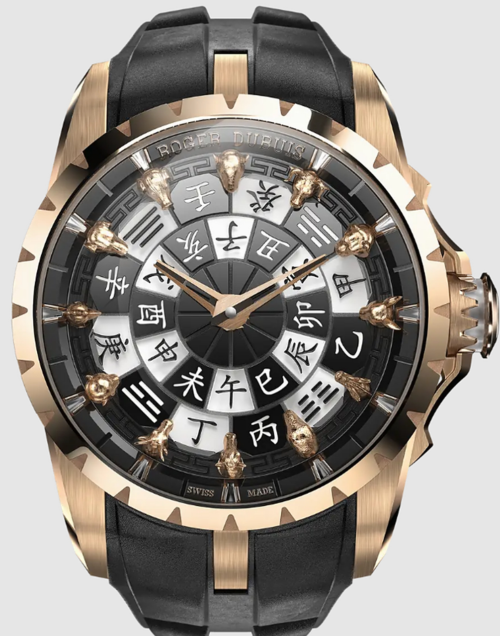 名表知识库#罗杰杜彼圆桌骑士系列十二生肖玫瑰金腕表