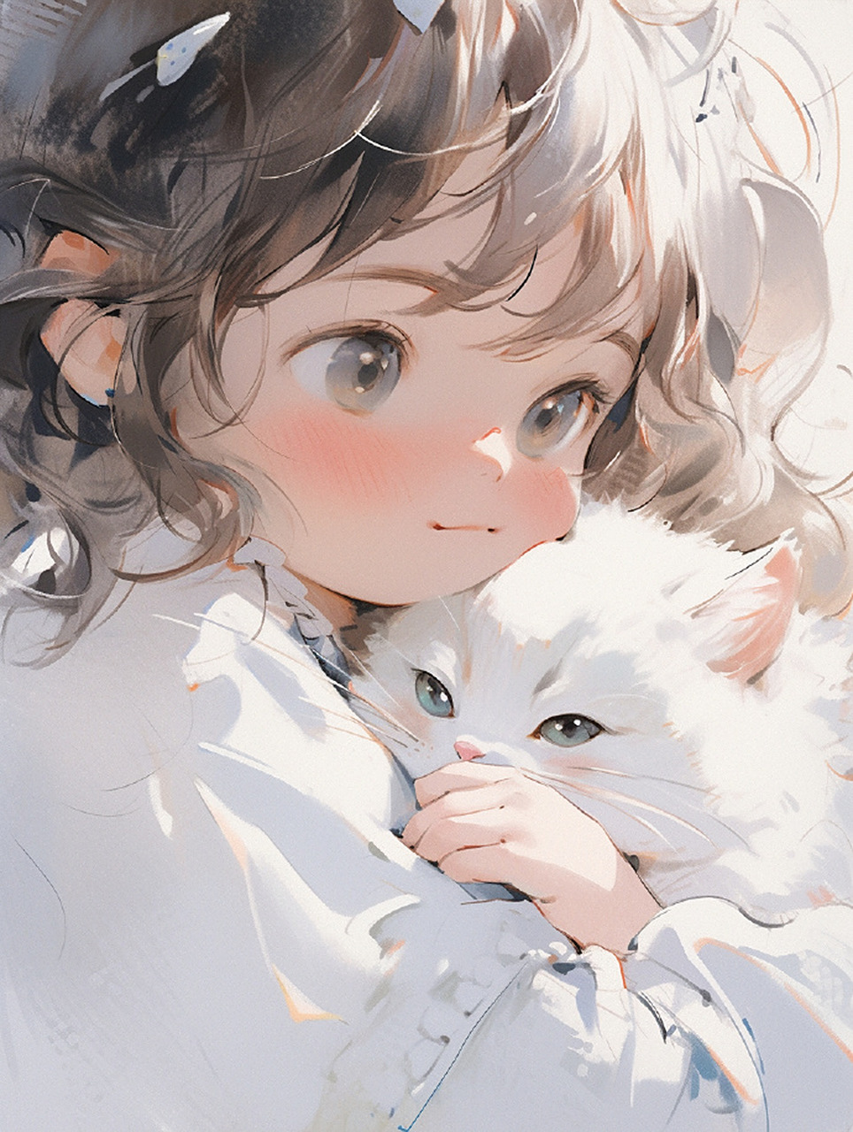治愈系头像|小女孩和猫|这个风格太可爱啦 676767 #ai作画