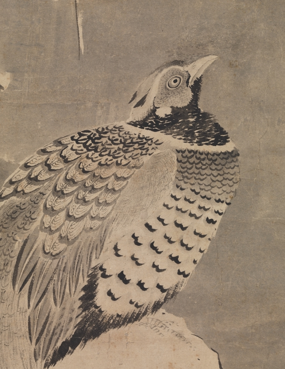 吕纪《寒雪山鸡图》 吕氏为明代宫廷画家,其画风向以工笔者为多,然本