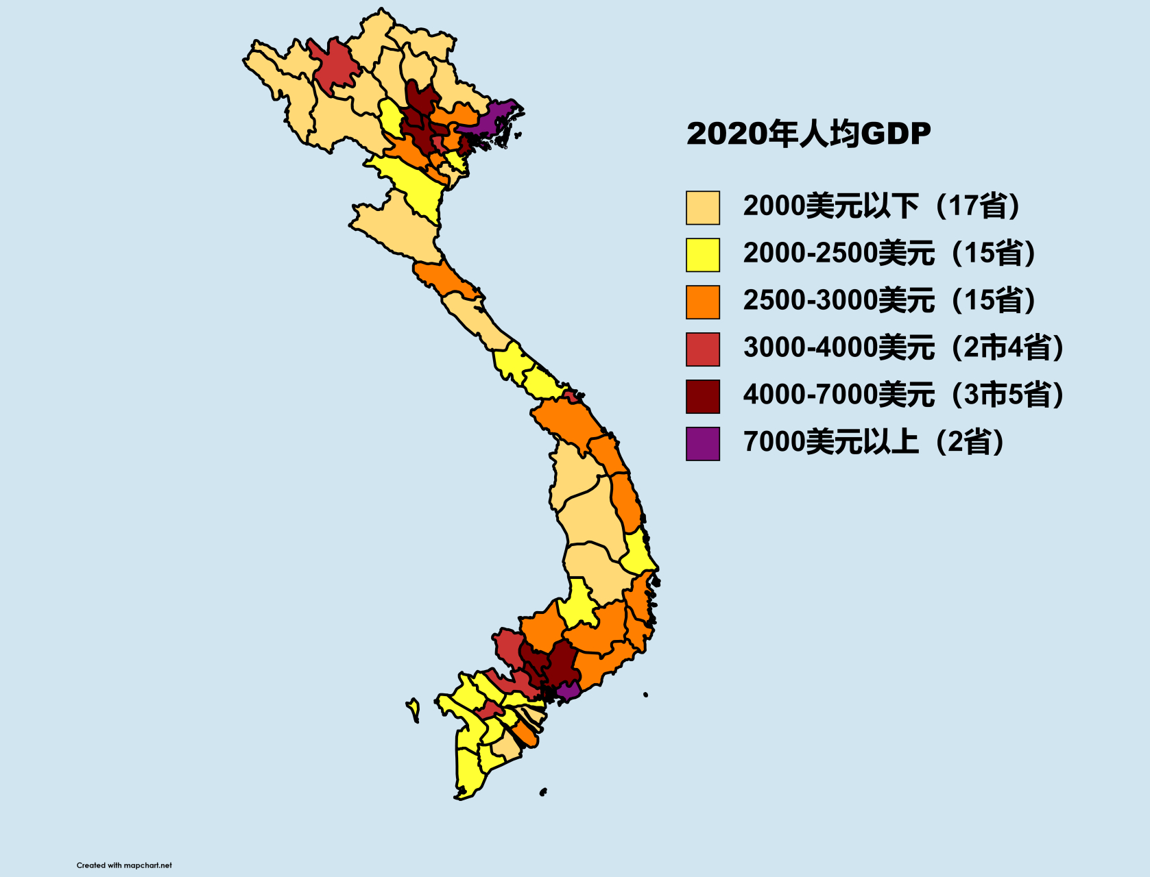 越南人均gdp3552美元,河内市5318美元,胡志明市6392美元,最高的是巴地