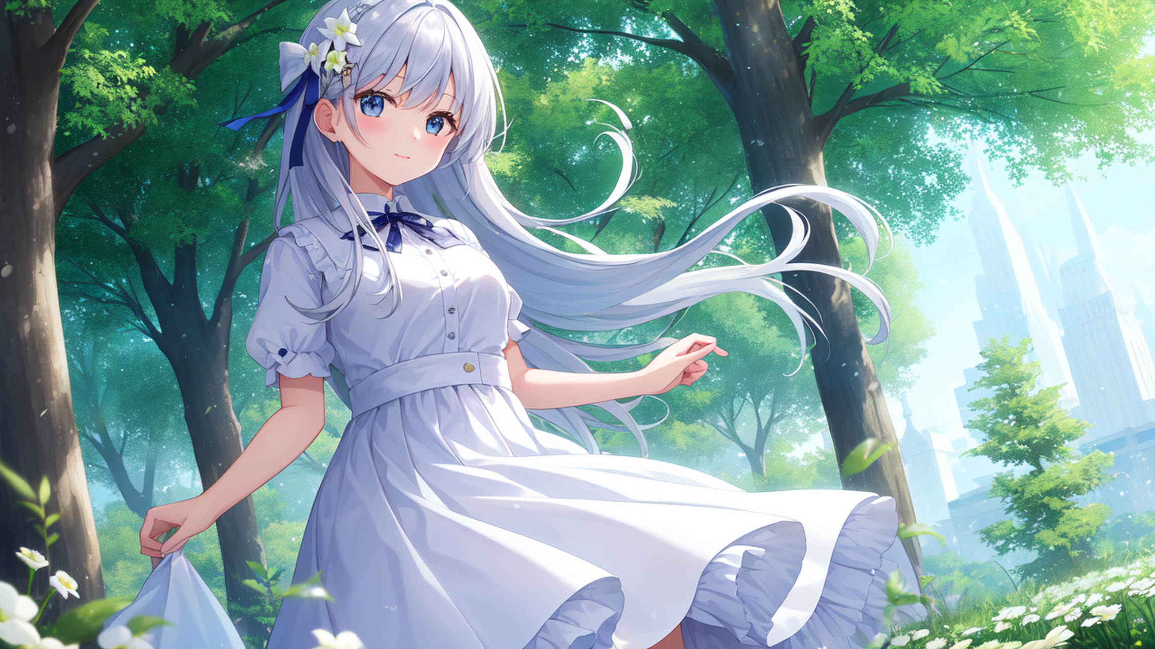 穿着白衣的女孩 独自走进树林深处 微风吹过,树叶沙沙作响 仿佛在为她