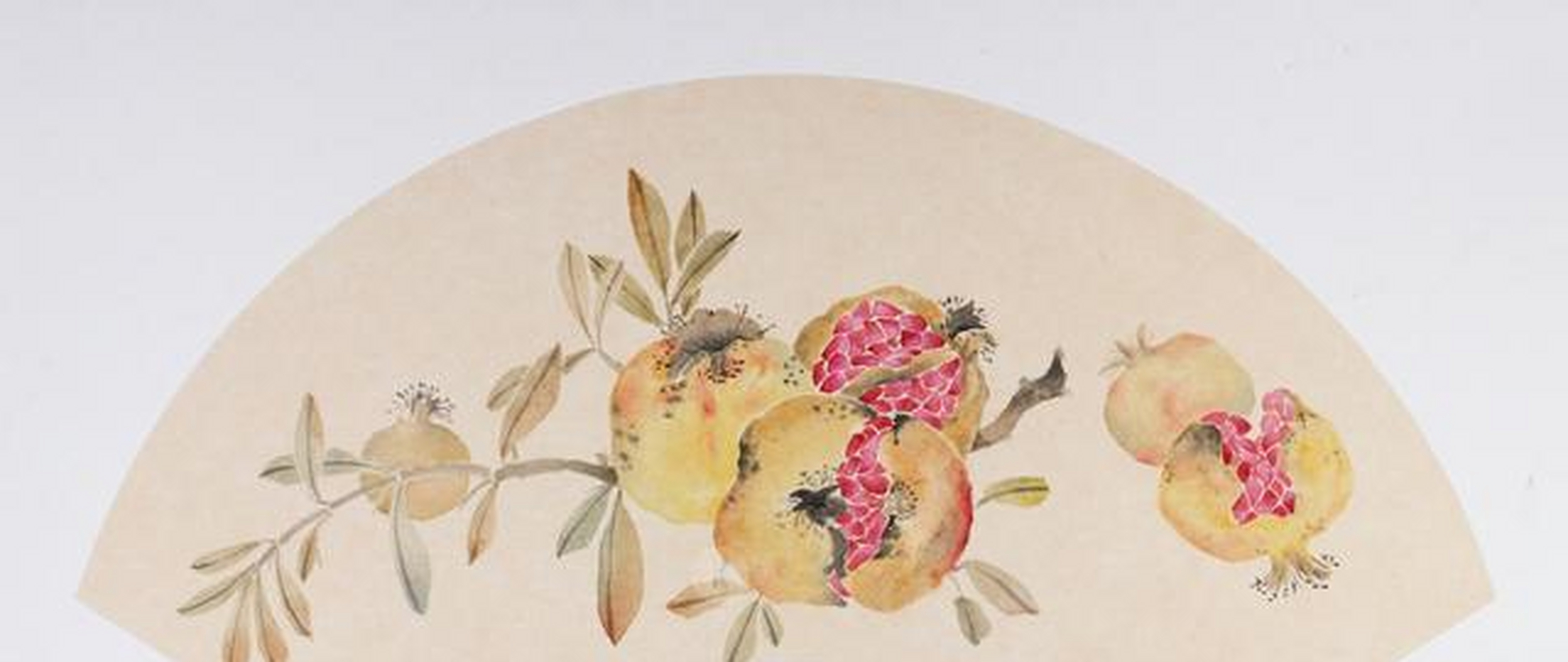 国画 石榴图扇面绘画[话筒]