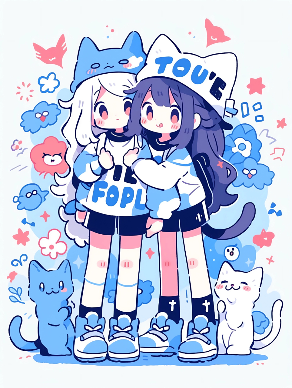 粉粉哒猫系女孩闺蜜合影  在midjourney的默认模式下,我们创造了一个