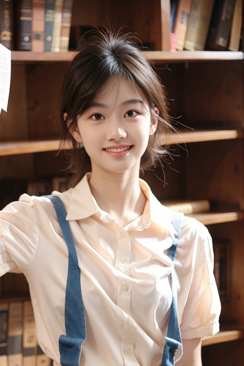 心动女孩,书香气质尽显,甜美女生图书馆写真摄影集#美女# #养眼美女