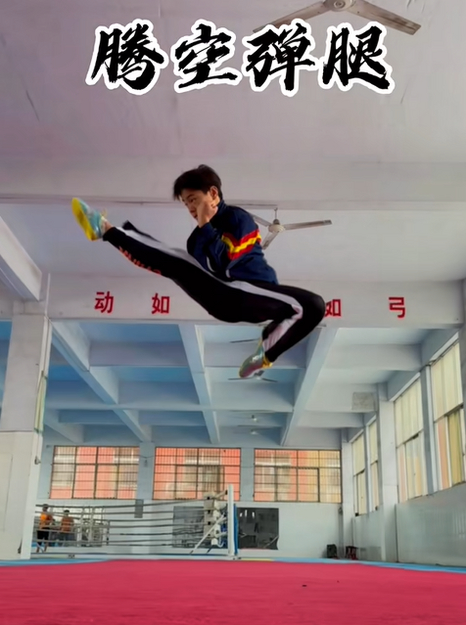 双脚原地或上步起跳,屈膝腾空待近最高点时,迅即向前上方弹踢,脚面绷