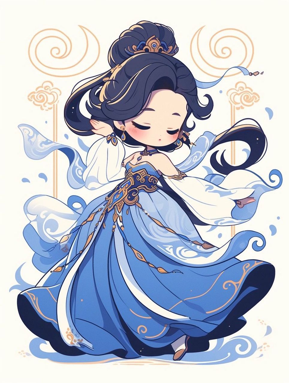 aigc插画线描q版古风 魔法参考:你的主体 de stijil, chibi style