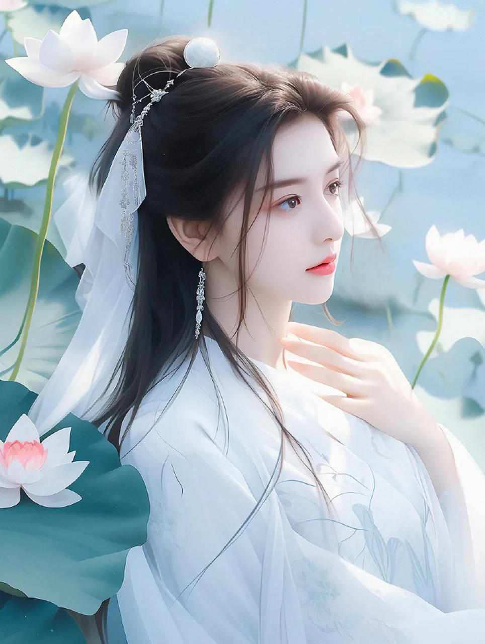 清冷色系白衣仙子头像 676767 #古风插画