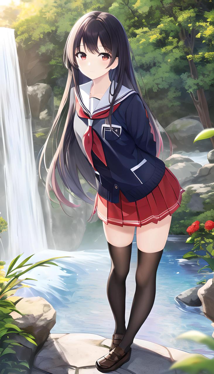 日漫风长腿校园风女孩 长发美腿,水手制服搭配札幌巾,穿出靓丽校园风