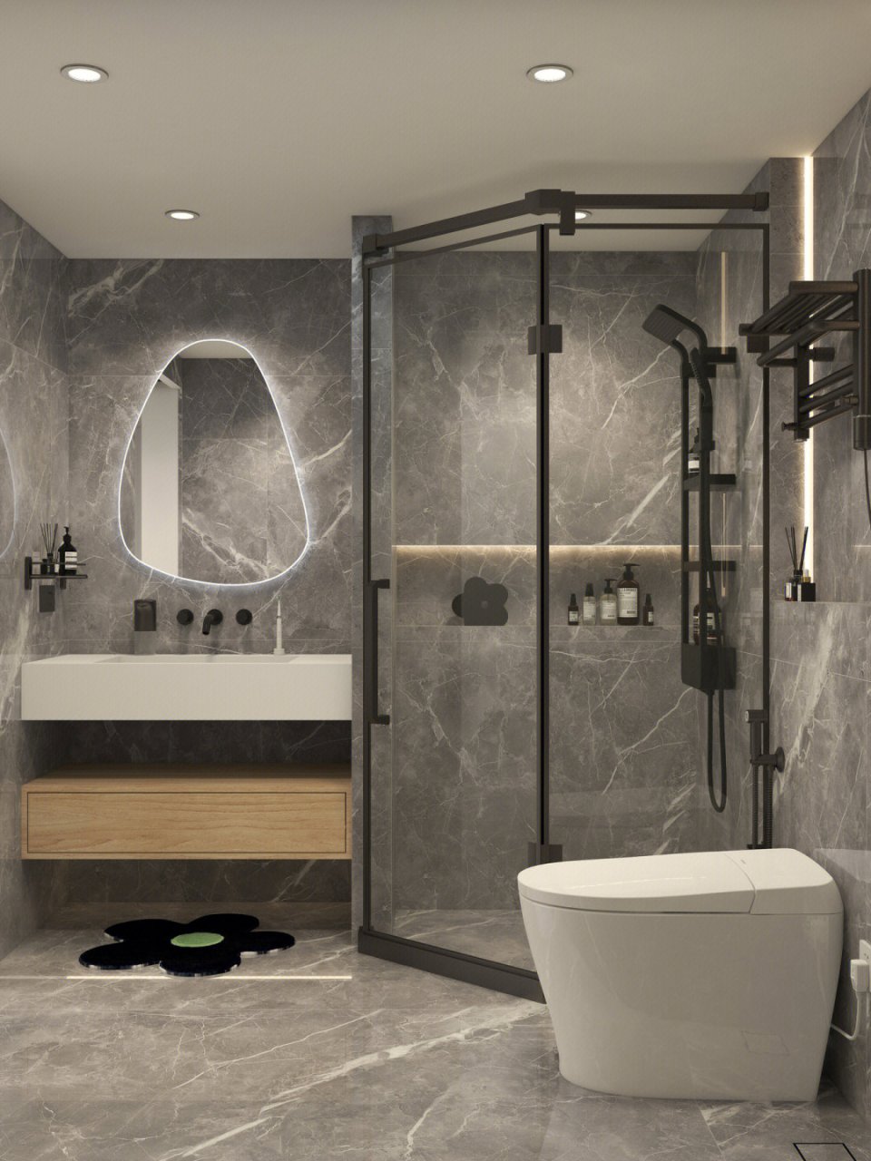 好看又实用的卫生间谷仓门设计~ 卫生间正对着餐厅,略显尴尬.