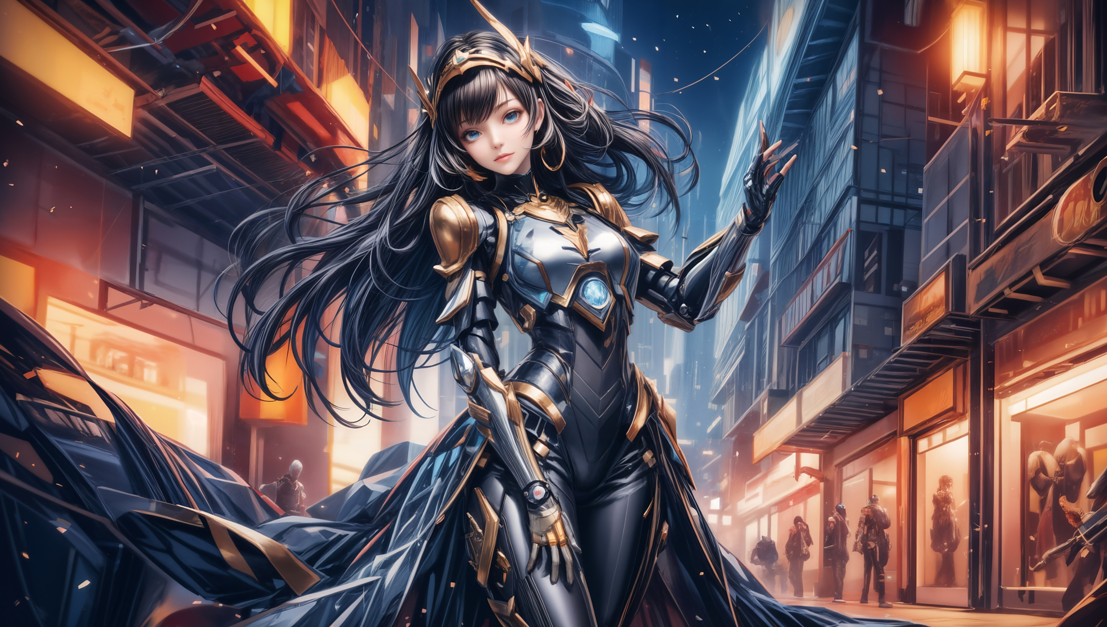 ai美女壁纸# 每日ai美女秀	在一座充满未来科技感的赛博朋克城手行