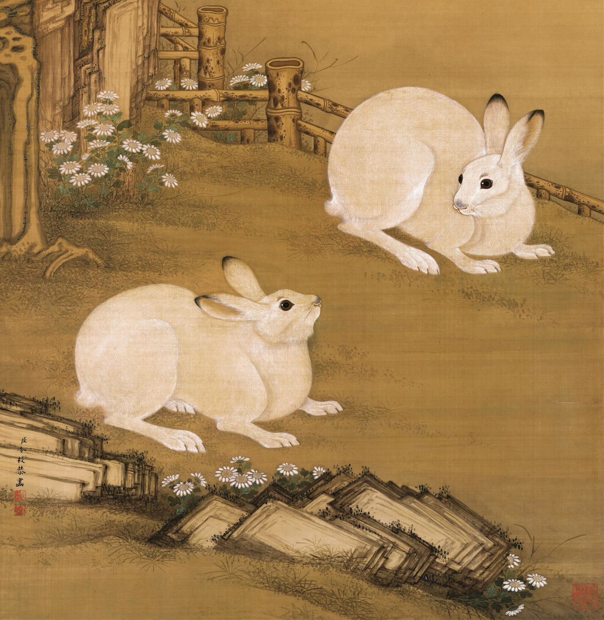 双兔傍地走,安能辨我是雄雌-梧桐双兔图      《梧桐双兔图》是中国