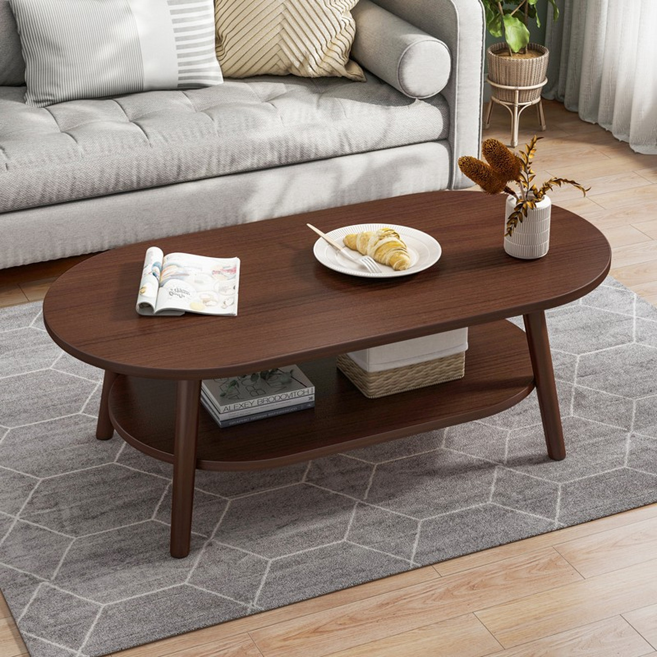 赛杉 茶几现代简约小户型客厅小圆桌家用多功能双层茶几组合边几