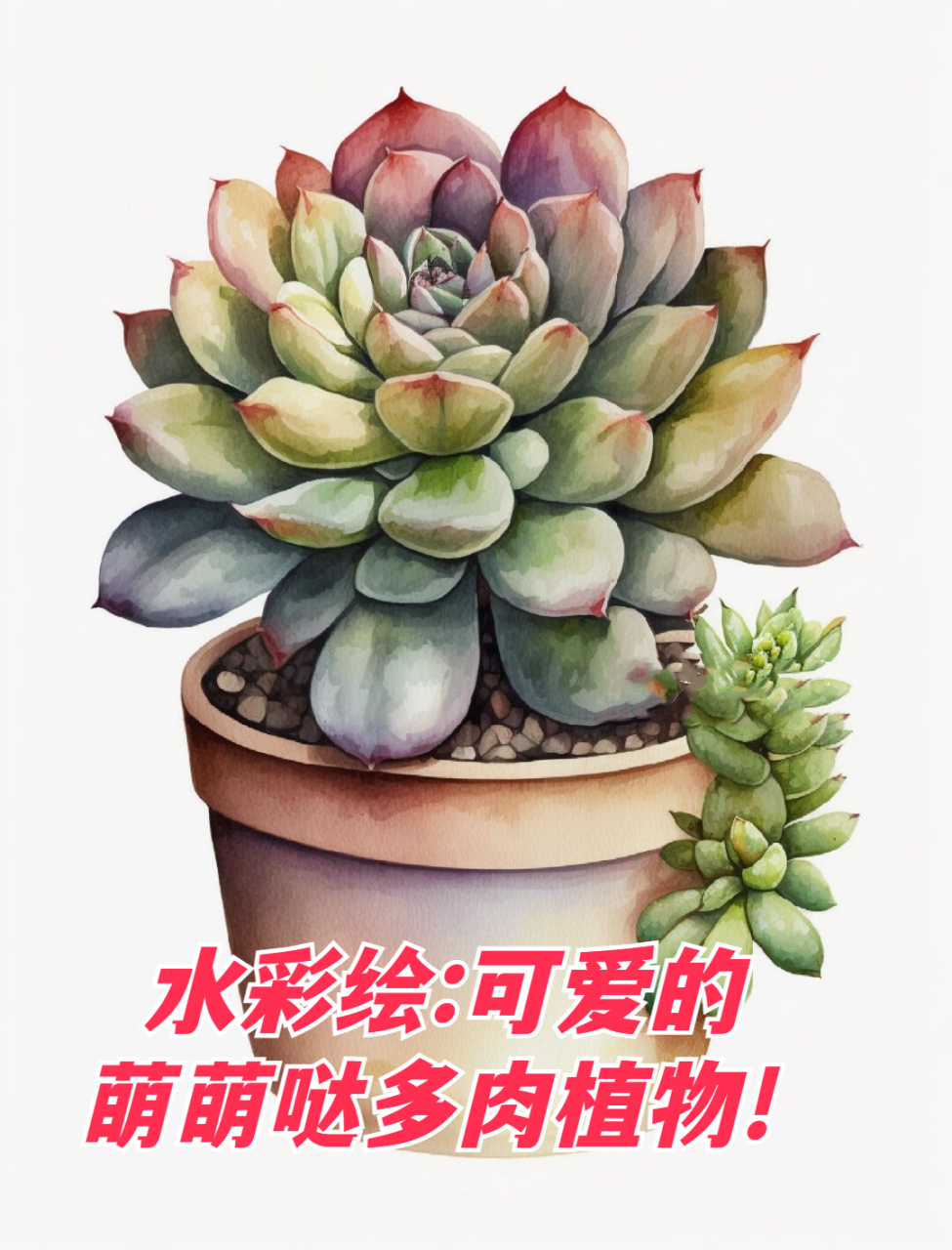 水彩绘:可爱的萌萌哒多肉植物!