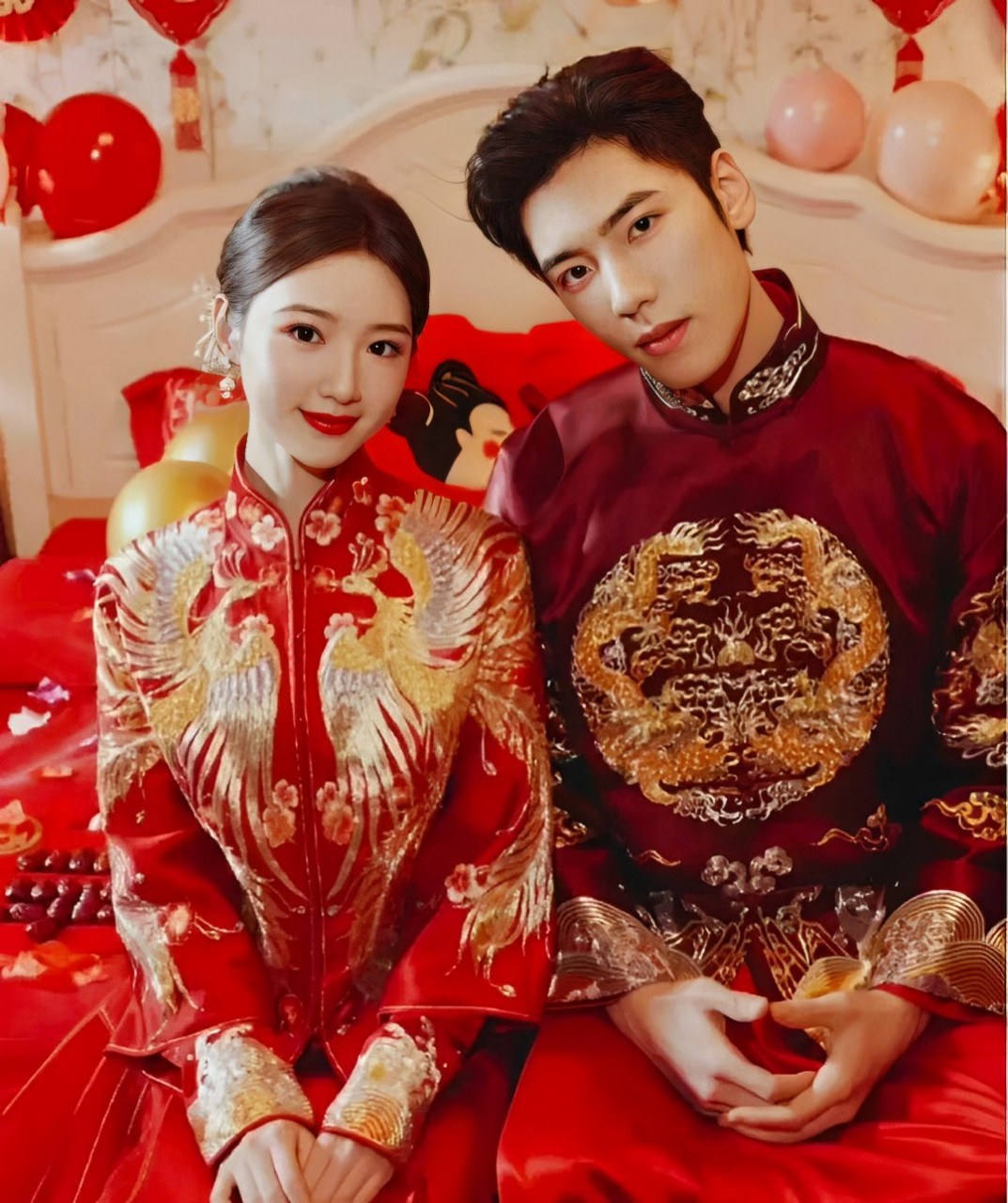 他们两个在一起很美!中国女人穿中国传统婚纱!这样会更加美丽出众!