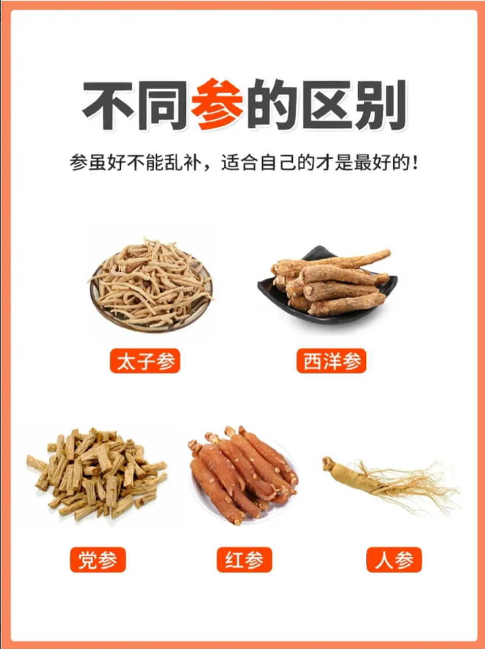人参,党参,西洋参,红参,你知道有什么区别吗?