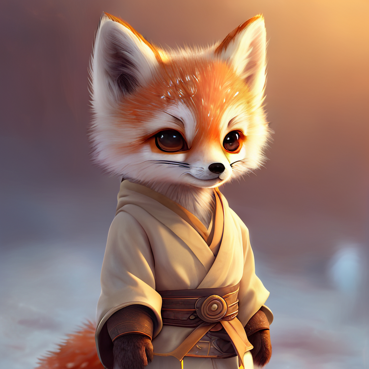 百度ai绘图黑科技#汉服拟人化毛茸茸的可爱小狐狸在雪,大脑袋,大咨