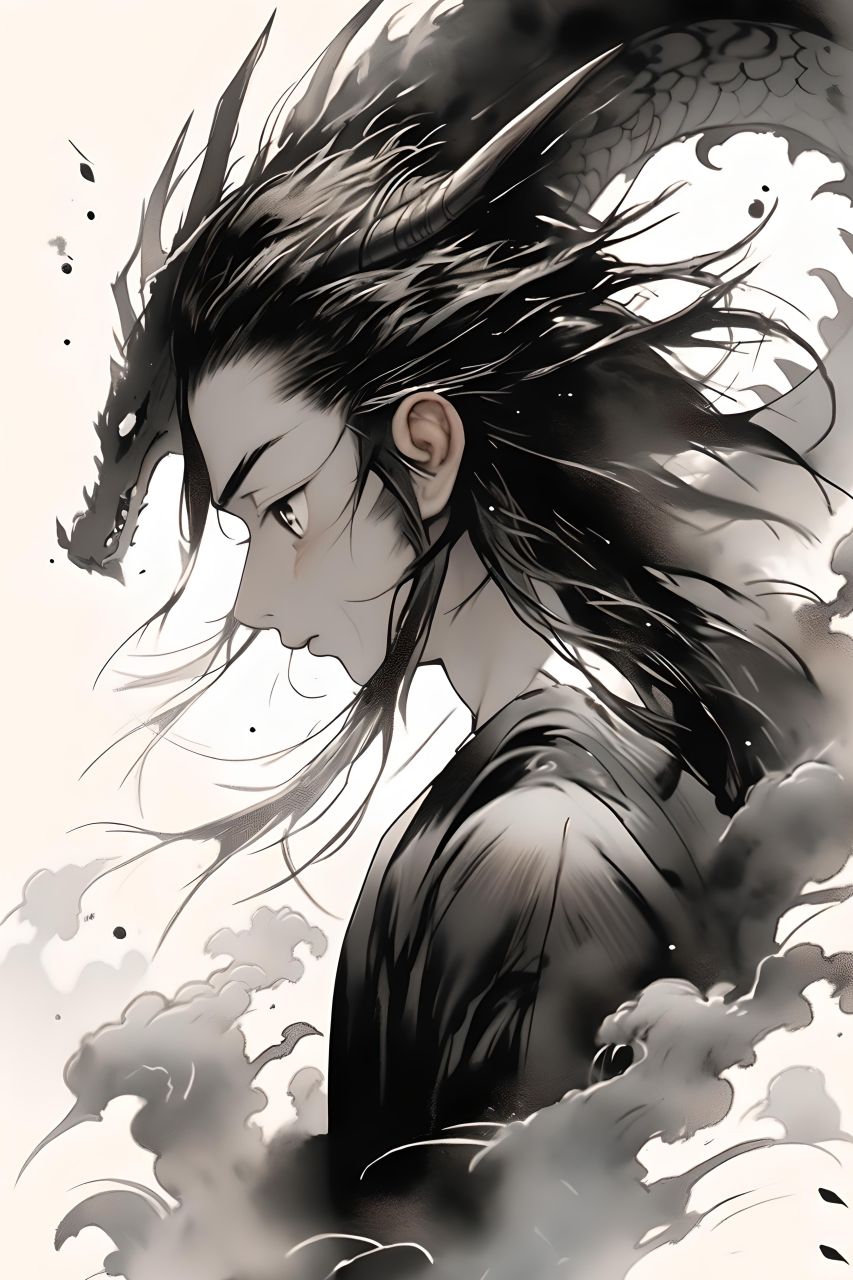 水墨画##古风动漫帅哥##当代水墨画##龙##图片##壁纸##头像和壁纸