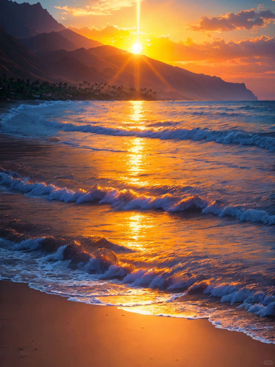 夕阳西下的海边,太阳散发出金色的光芒  是如此的美丽.