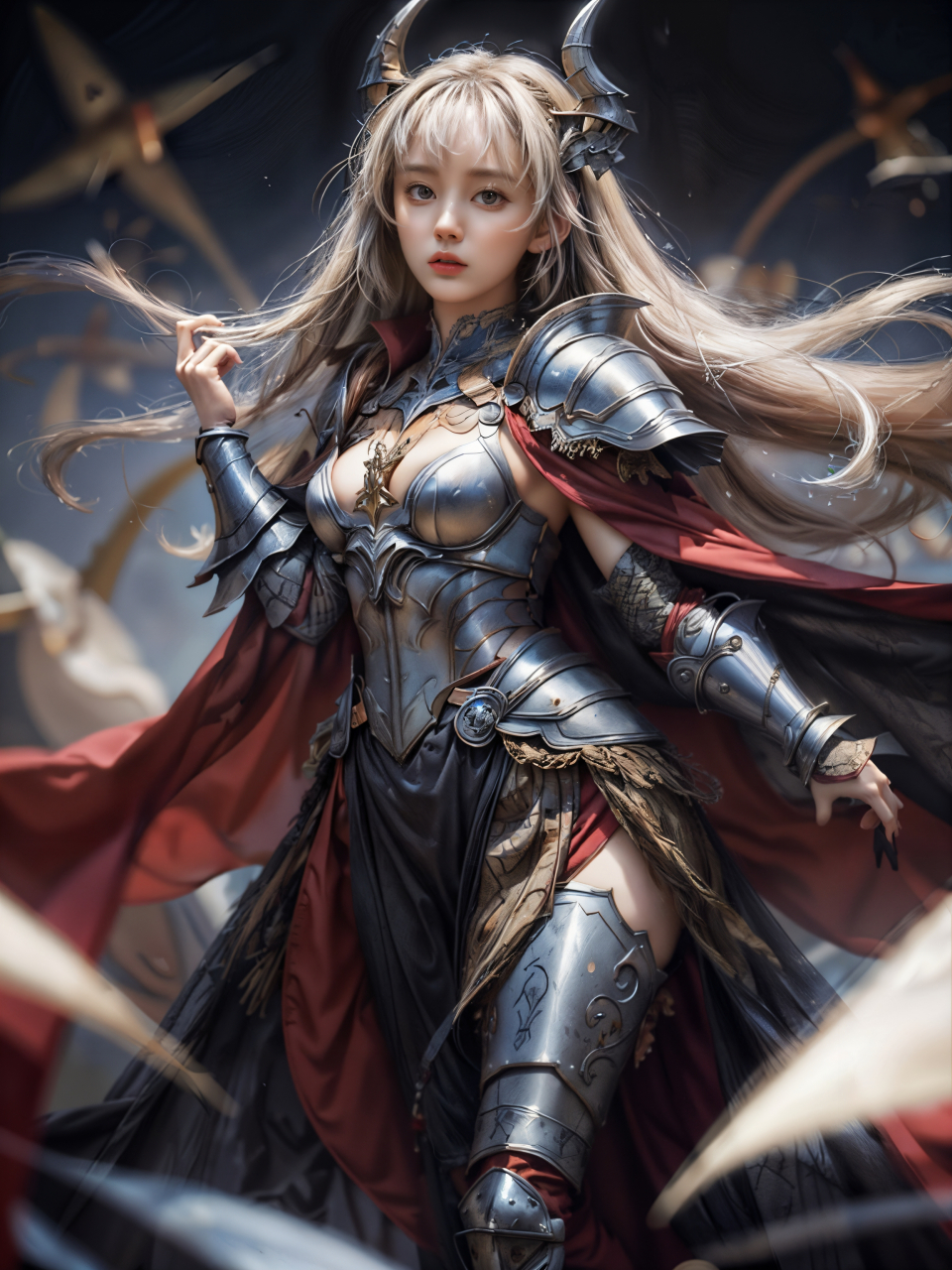 ai美女图片#每日ai美女秀	她身披一副镶嵌着银色护甲的战士盔甲如 