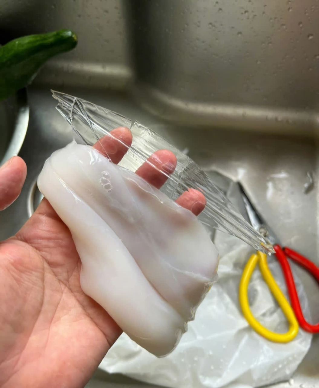 我在鱿鱼里面发现了一个像塑料一样的东西,那是什么?[偷笑]