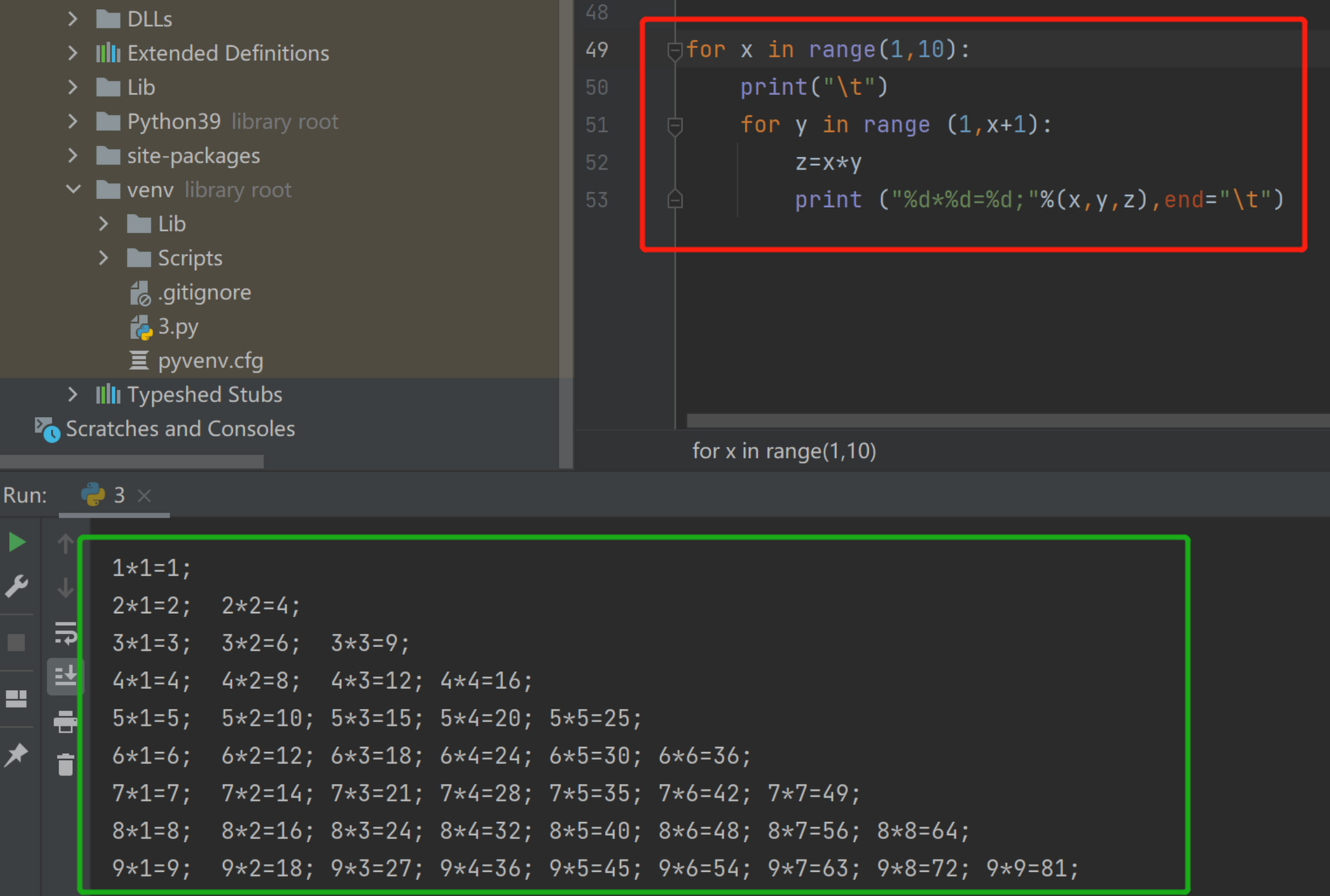 python第二个小作业"乘法口诀表 for x in range(1,10 print"