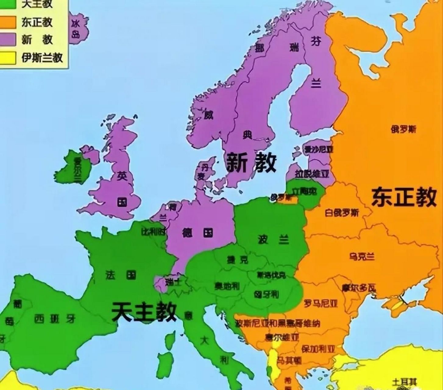 欧洲宗教区域划分,如图.