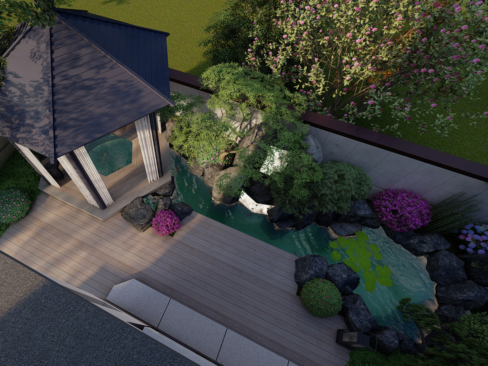 青岛庭院设计|金茂墅180㎡自然山水庭院  #青岛庭院设计#庭院设计