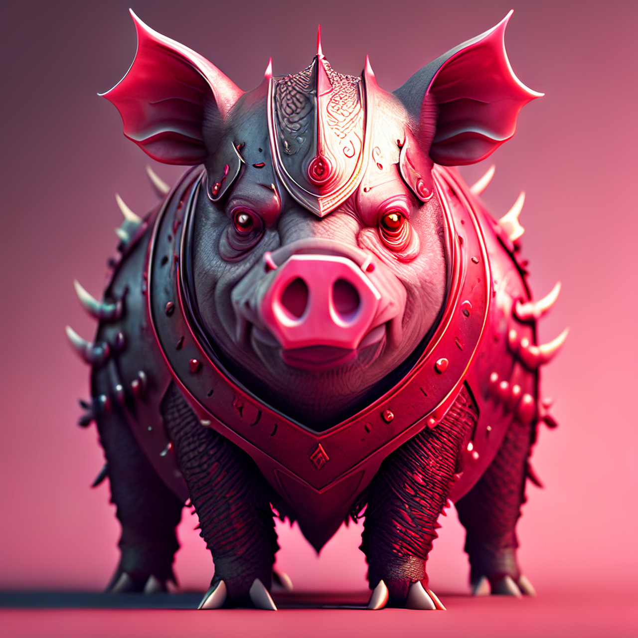 百度ai绘图黑科技#拟人化宏伟的野猪骑士,全身站立肖像,红色大毒牙