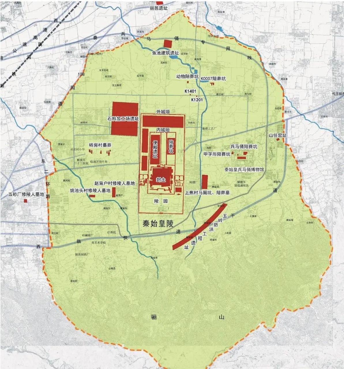 秦始皇陵陵园遗存分布图.