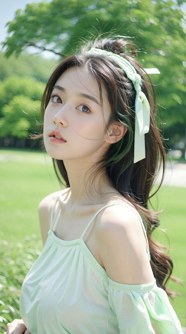 小清新美女绿色心情写真艺术照#美女# #养眼美女# #气质美女