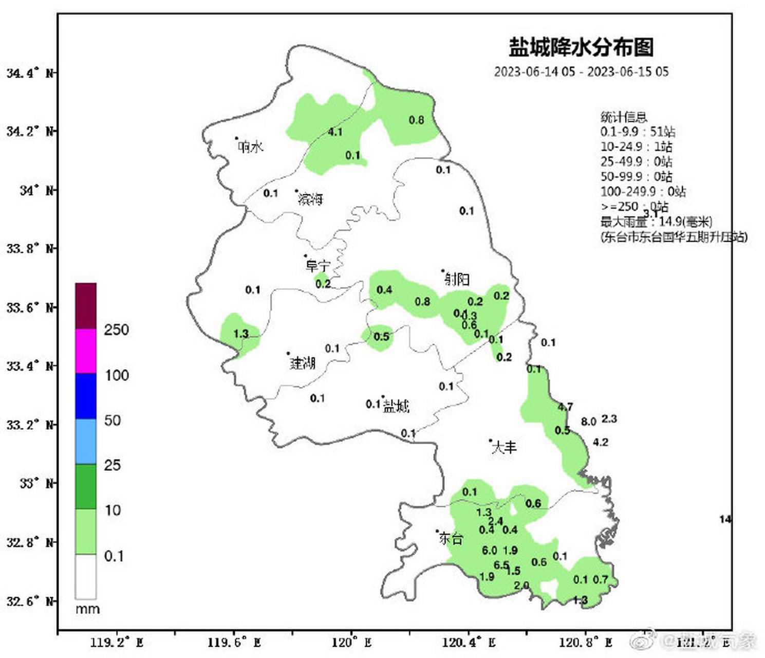 盐城天气实况#  昨天全市多云,午后阴有分散性雷阵雨,昨天最高气温