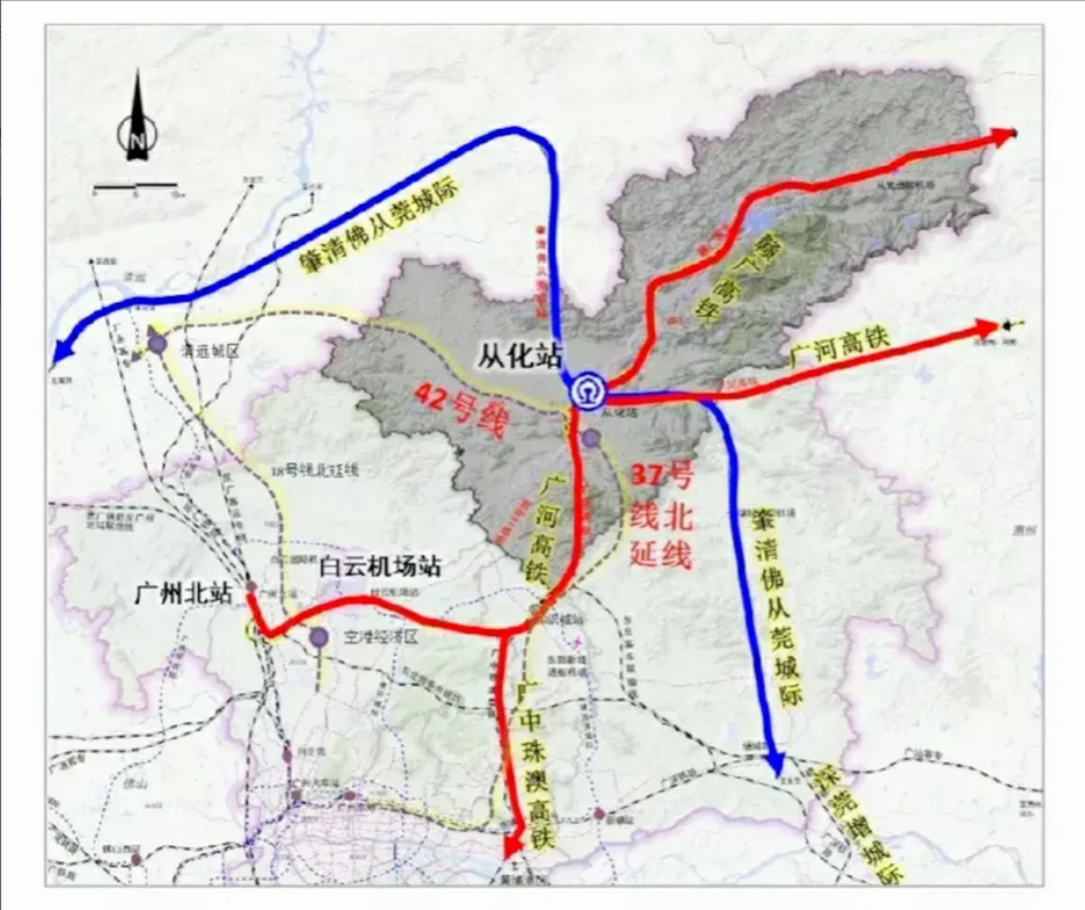 广州从化未来将成为重要的交通枢纽,广河,赣广两条高铁在从化交汇